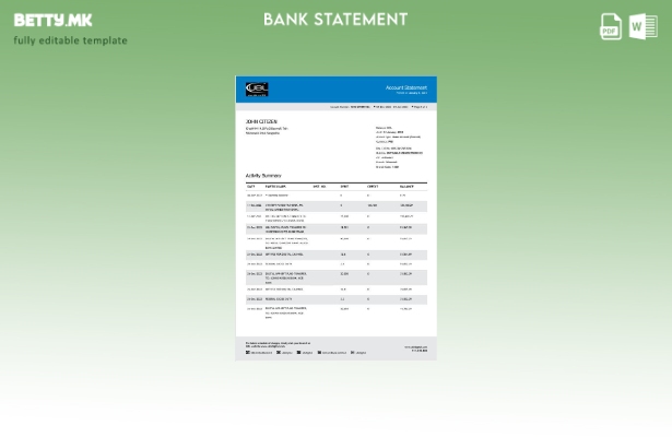 Модерен стил Шаблон за збор страници за извод од банка во Пакистан UBL